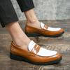 Lyxiga Svartvita Färgblock Loafers Herr Slip-On Klassisk Stil Vardagliga Läderskor Tjock Sula Mockasiner