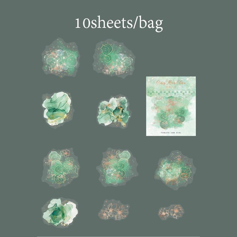 10 Sheets/Bag Watercolor Marble Gold Foil PET Stickers For Scrapbook Stationery DIY Decoration Phone Case Notebook