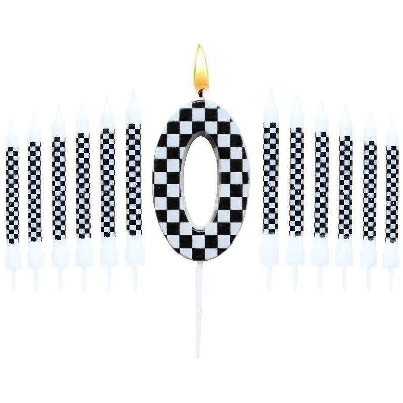 1/6/12/13 Pcs Racing Cars Themed Birthday Candles Black and White Race Number Checkered Candle Cake Topper for Racing Car Party
