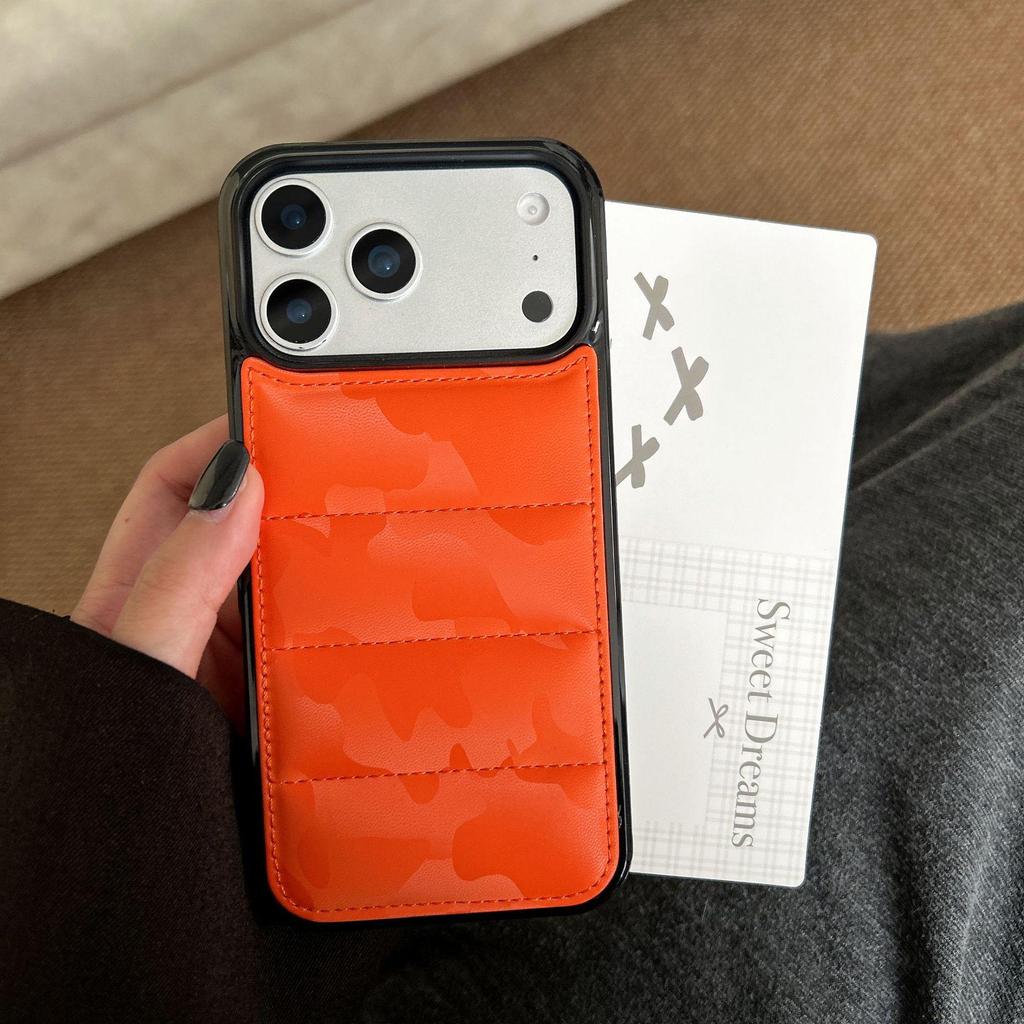 New Apple iPhone15 Pro Max 3D Camouflage Leather Case - Autumn/Winter Down Jacket Style