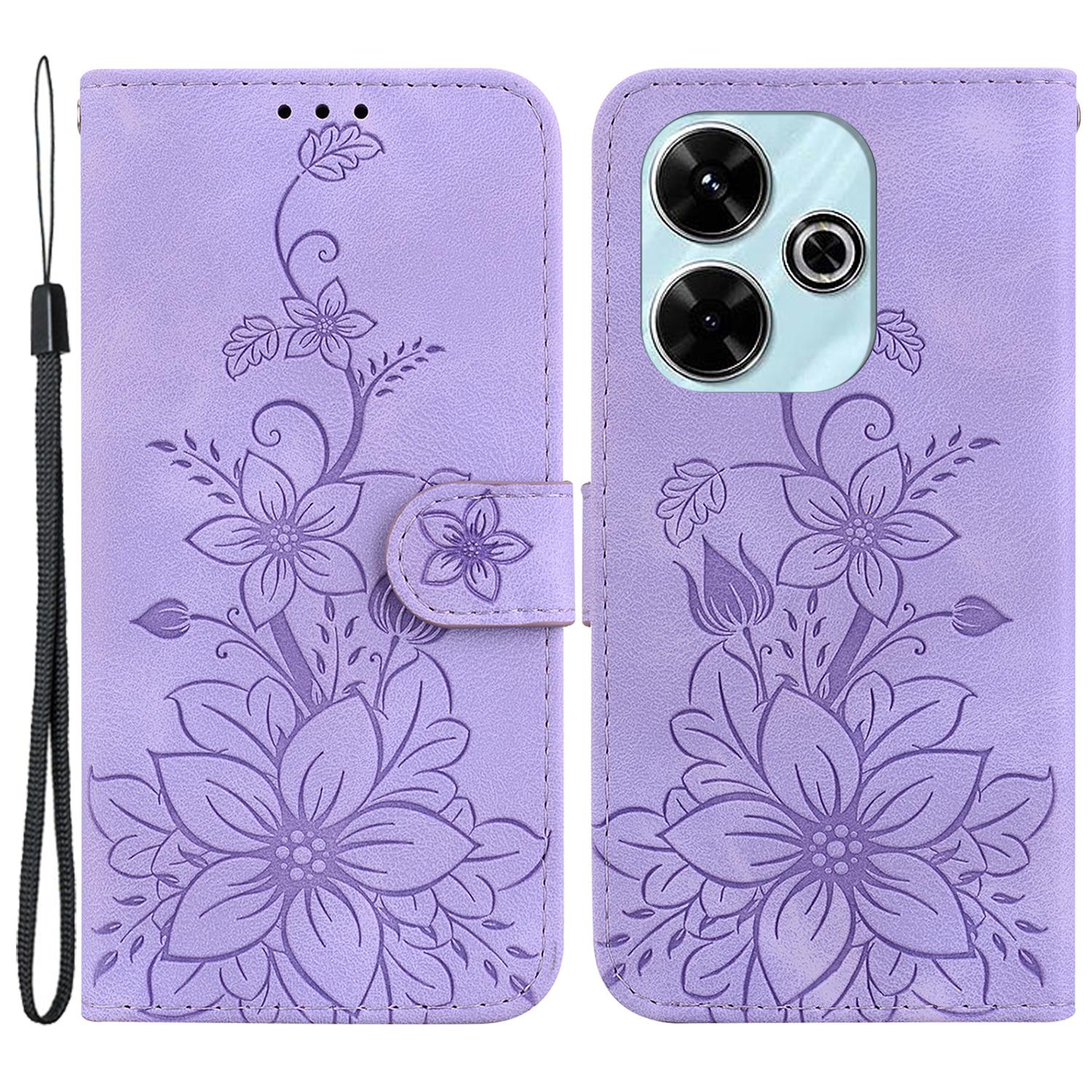 

For Xiaomi Redmi 13 5G/13 4G/Poco M6 4G Case PU Leather Lily Flower Anti-Drop Phone Cover C