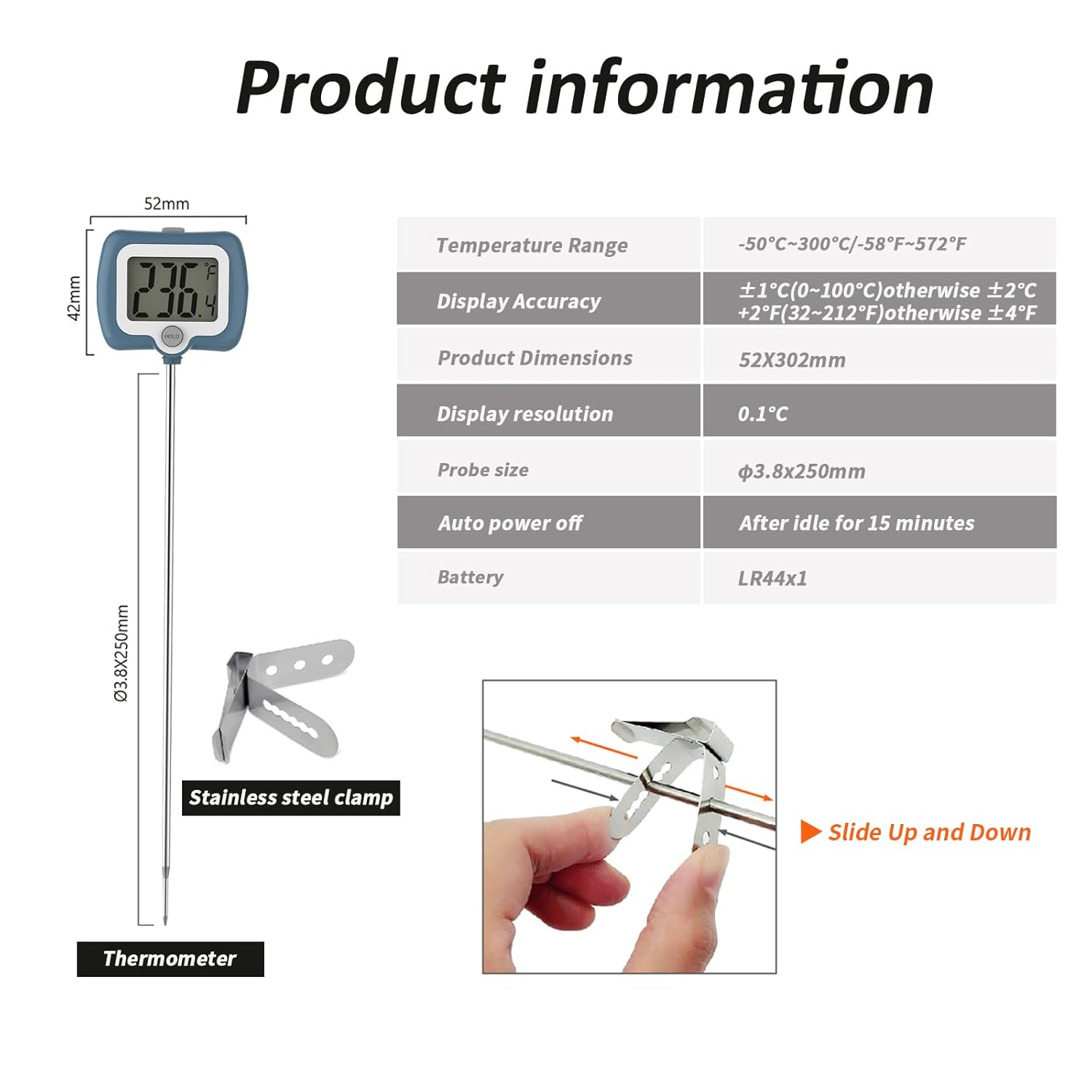 

Digital Candy Thermometer with 10 Probe & Pot Clip - Instant-Read LCD Food Thermometer for Candy Making Meat Cooking синий