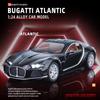 1/24 Scale Bugatti Atlantic Supercar Diecast Car Model Toy, Pull Back Toy Vehicle with Sound and Light for Kids Toddler Boys Girls Gift Collection