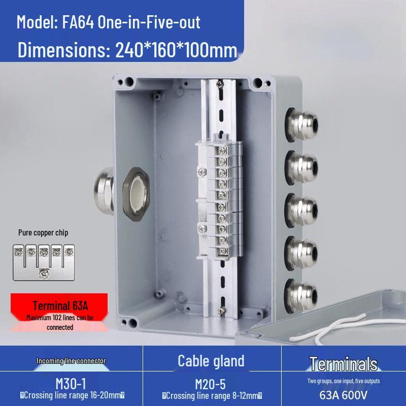 

Aokewen FA64 Waterproof Cast Aluminum 1-Input 5-Output Junction Box