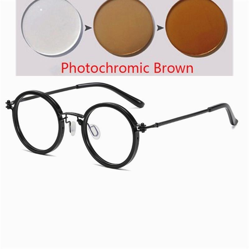 Anti Blue Rays Round Prescription Eyeglasses With Cylinder Brand Designer Metal Steampunk Nearsighted Glasses 0 -0.5 -0.75 To -6