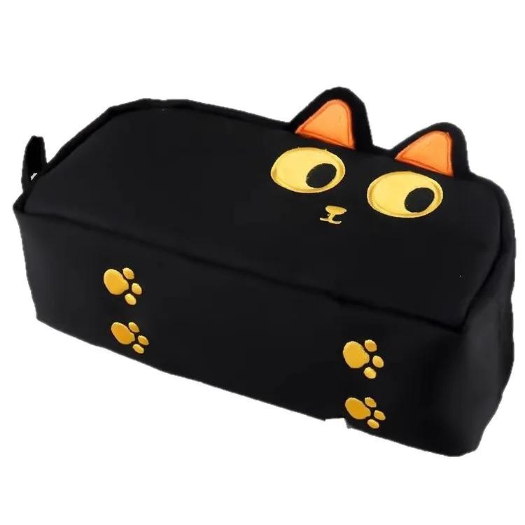 Nieuwe Kattenoren Schrijfgerei Tas Schattige / Kat Potloodtas Grote Capaciteit Creatieve Cartoon Pennenbak Eenvoudige Opbergtassen black