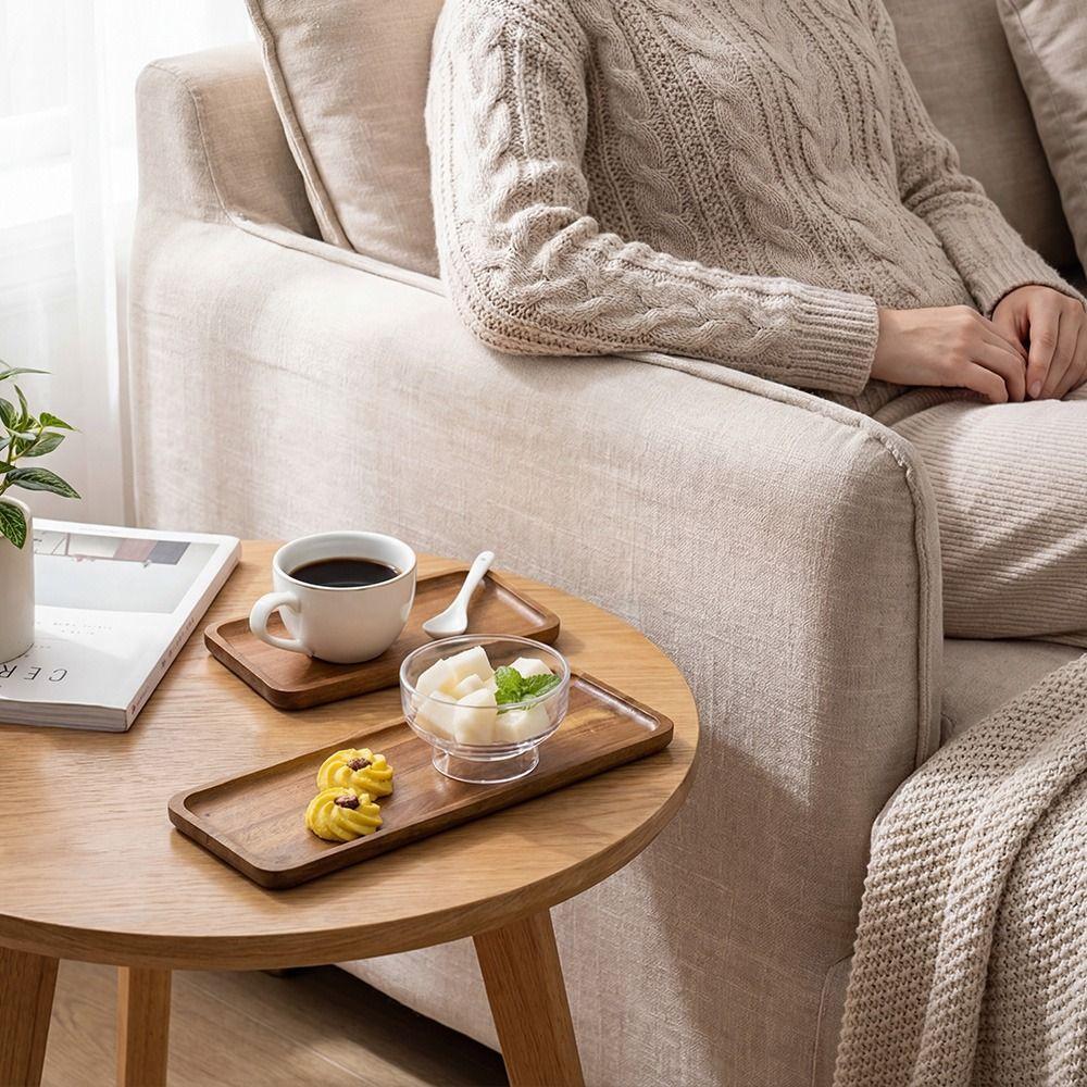 Eco-Friendly Acacia Wood Tea Tray Coffee Heat Resistant Wooden Tray Plate Japanese Style Tableware Dessert Plate Cafe