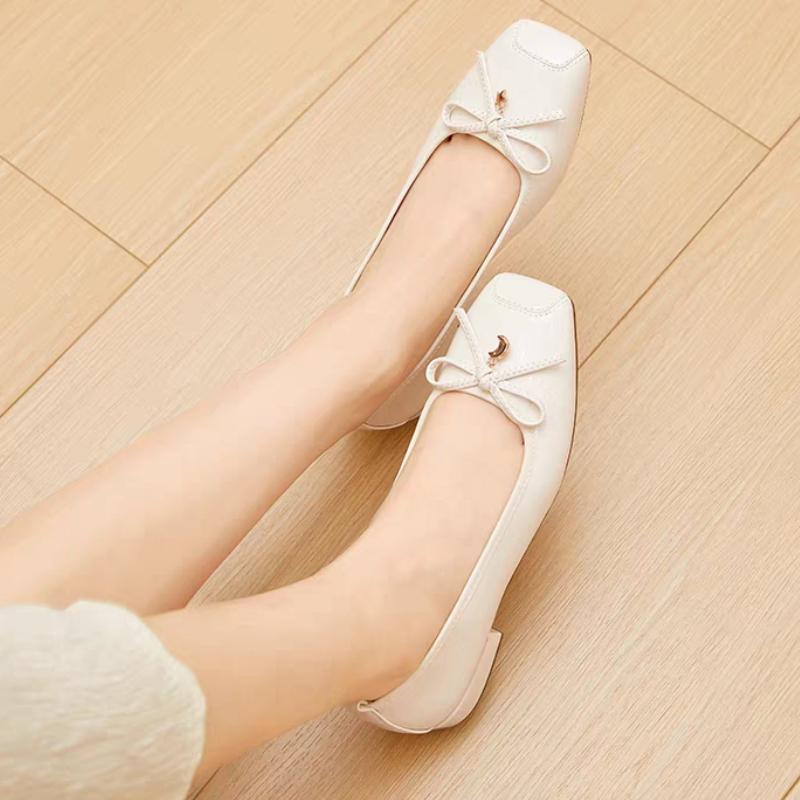 Bow Women Flats Shoes Sexy Square Toe Loafers Summer New Sandals Elegant 2025 Casual Woman Sneakers Party Brand Zapatos