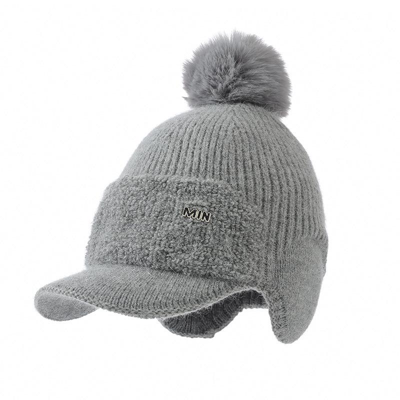 Knitted Wool Hat Women's Autumn and Winter Outdoor Cycling Windproof Hairball Hat Cold-proof Warm Fleece Ear Hat
