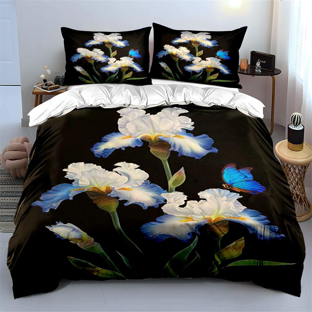 White irises and butterflies. Bedding sets Duvet cover sets Duvet covers Pillowcases(1*Duvet Cover 2*Pillowcases without duvet insert)