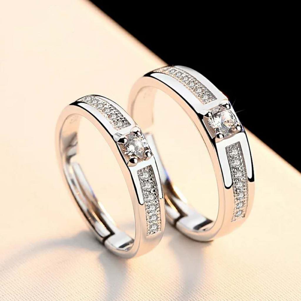 925 Silver Couple Ring, A Pair of Fashionable Diamond-set Open Rings, Simple Jewelry. 2026