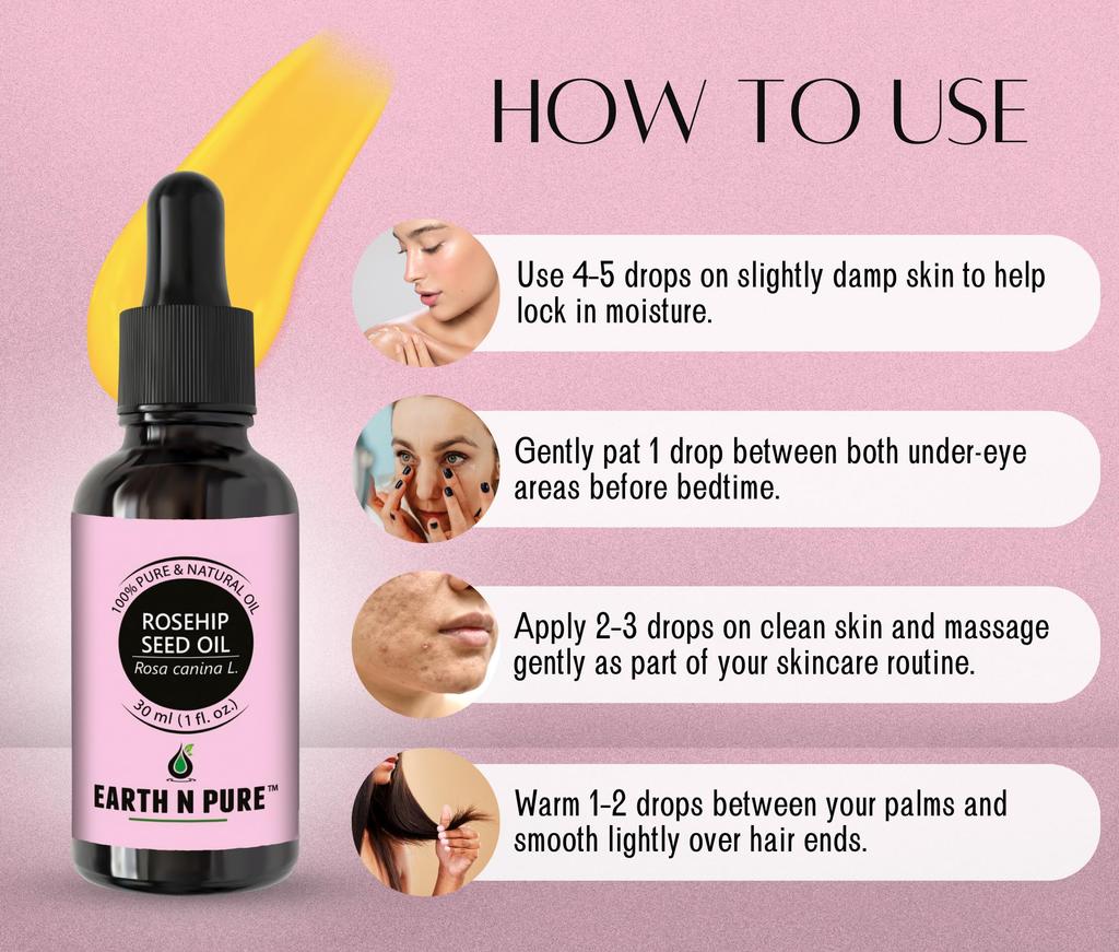 Earth N Pure Rosehip Oil Cold Pressed, Natural and Therapeutic Grade for Face with Glass Dropper 15 Ml