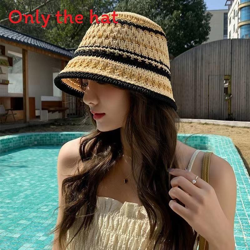 Knitted Hollow Fashionable Fisherman Hat With Color Splicing Design Daily For