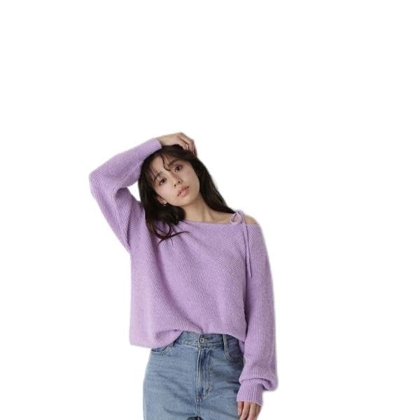 

Женский фиолетовый свитер на одно плечо из трикотажа с лентой Natural Beauty Basic, фиолетовый