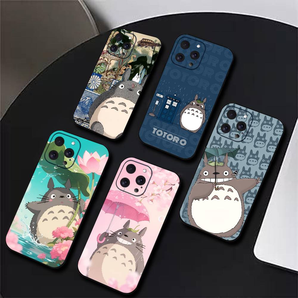 Cartoon T-Totoro Phone Case Black Silicone Soft Shell For IPhone 17 16 15 14 13 12 11 Air Pro Max Plus Hot Sale