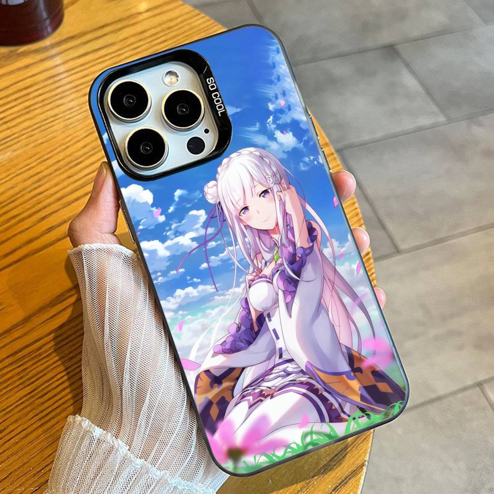 E-EmiliaS Anime Re-Z-Zero Phone Case For iPhone 16 17 15 14 12 13 Pro Max Black Candy Matte Shockproof Cover iPhone17promax