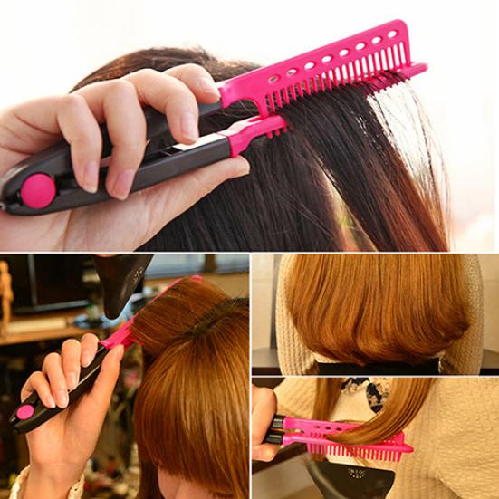 Fashion Beauty V Type Hair Straightener Comb DIY Salon Hairdressing Styling Tool