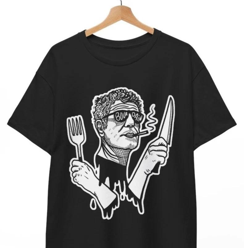 Anthony Bourdain Knife and Fork Graphic Print T-shirt S-5XL Q3364 3XL