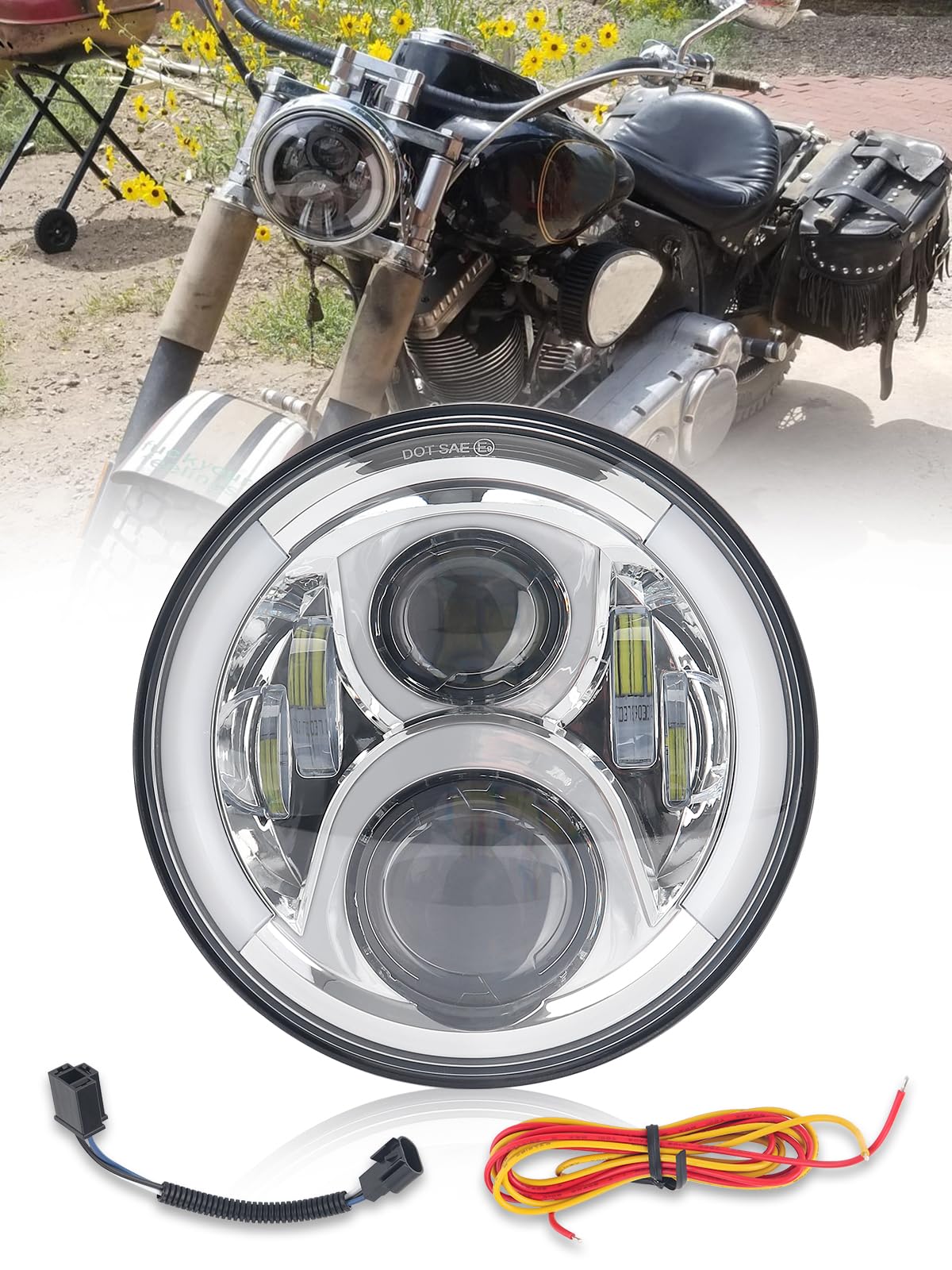 

7 Inch Headlight, LED Headlight, Harley Headlight, Wrangler Headlight, 5 Modes, Squid Ring, Turn 7-inch headlight turn signal function серебряный