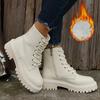 Women Platform Boots Short Plush Solid Color Lace Up Side Zipper Ankle Boots Winter Women Shoes 2026 Large Size 42 Ladies' Shoes