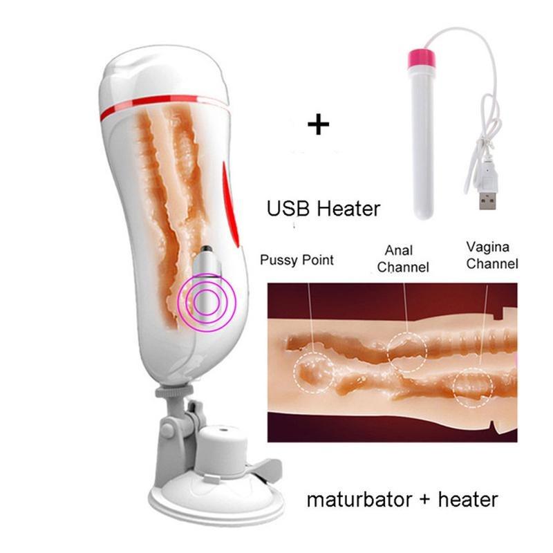 Dual Channel Vagina Anal Masturbation Cup Blowjob Vagina Real Pussy Penis Pump Vibrator Male Mastrubator for Man Sex Erotic Toys