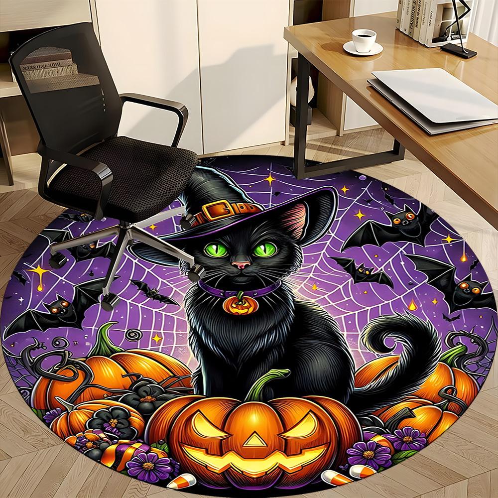 1pc Halloween Cat Chair Carpet for Office, Round Non-Slip Durable Large Size Office Carpet, Suitable for Office, Beautiful Decoration