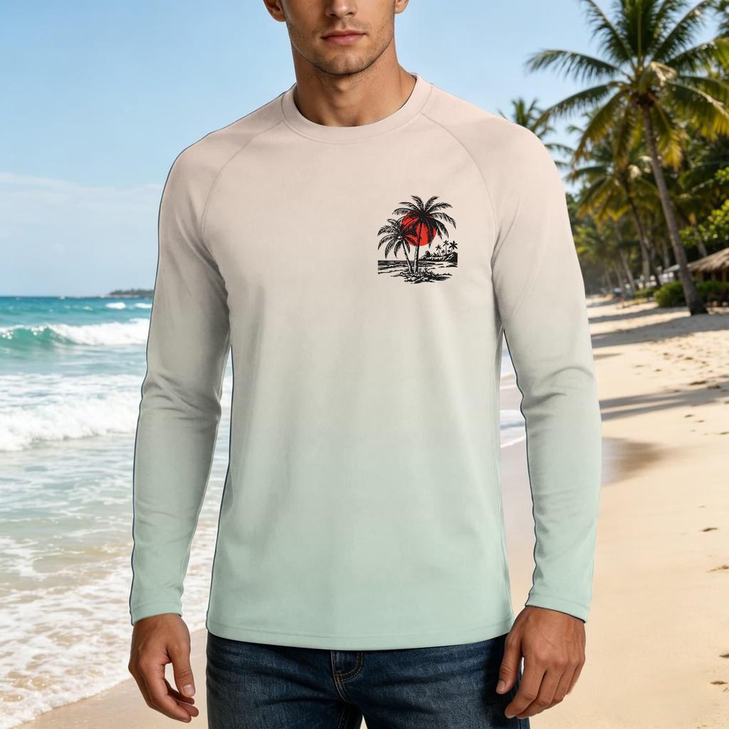 Men's Long Sleeve UPF50 Plus Sun Protection Shirt Lightweight Breathable Loose Fit Outdoor Casual T-Shirt for Summer Activities