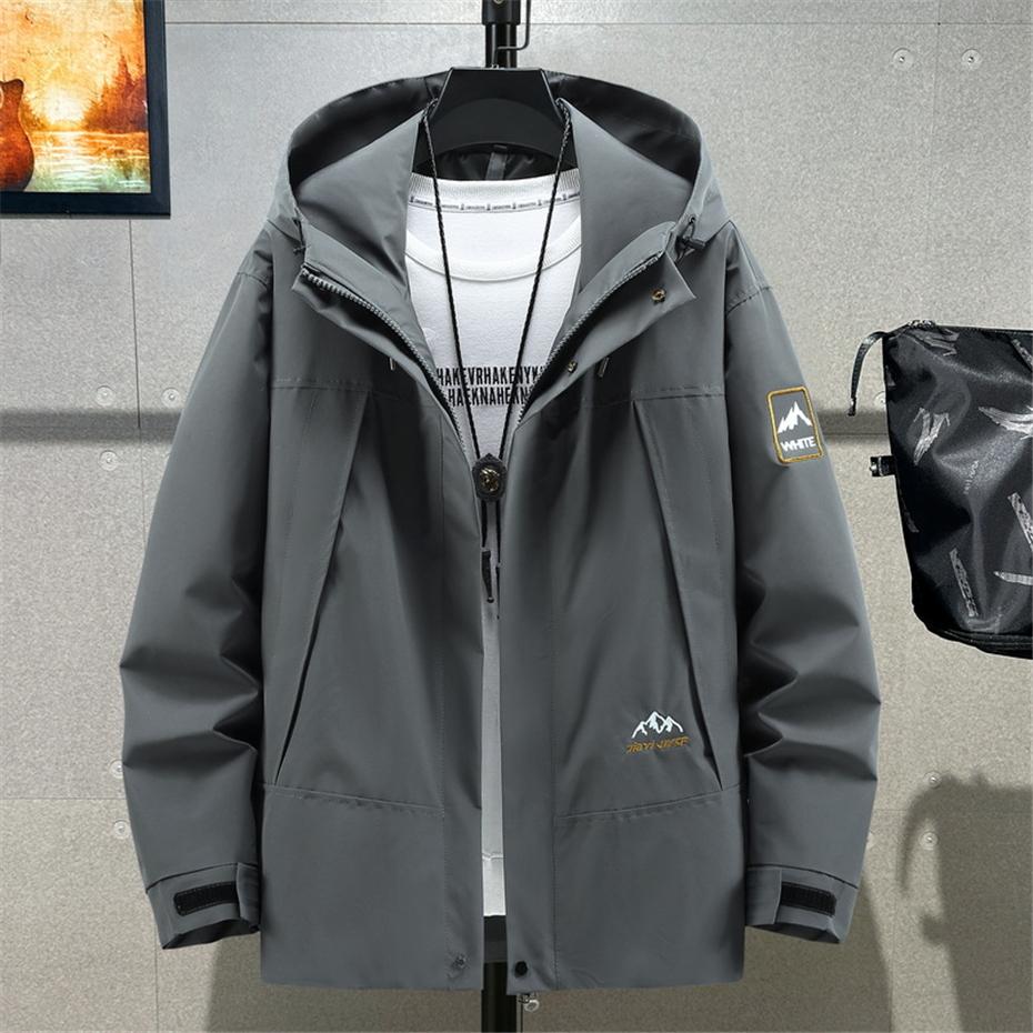 

Мужские черные водонепроницаемые ветрозащитные куртки-карго больших размеров, модные повседневные однотонные походные куртки, пальто для мужчин 6XL серый