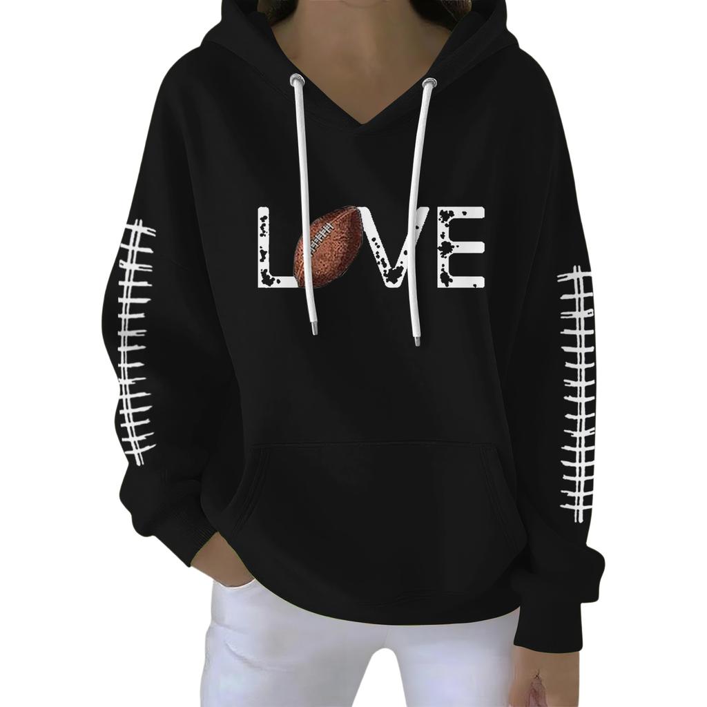 Ladies' Loose And Comfortable Casual Rugby Fun Printed Sports Hooded Sweatshirt