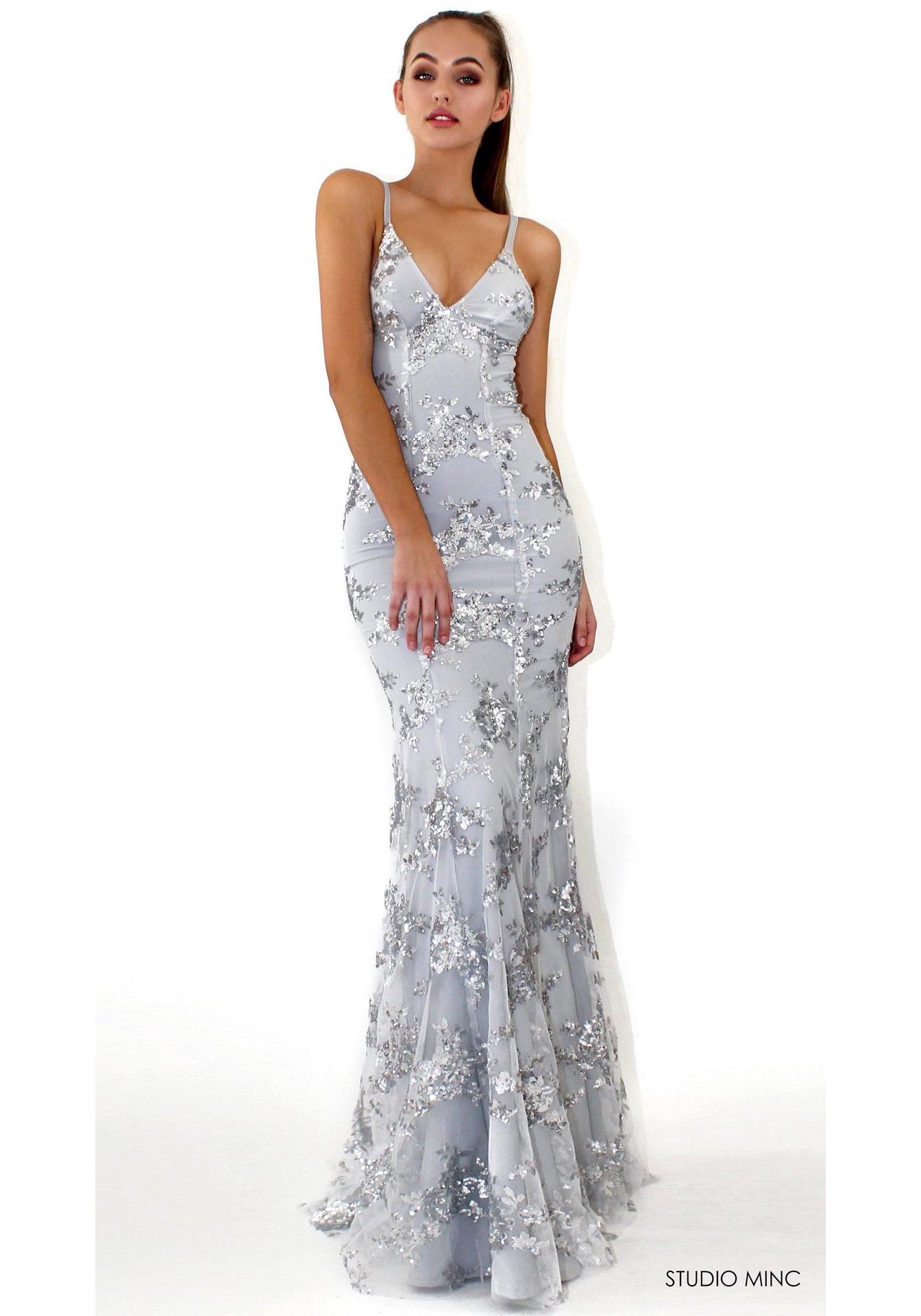 2025 European & American Women s Spaghetti Strap V-neck Backless Sequined Lace-up Gown L серый
