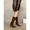 High Heel Boots Pointed Head Brown Skinny Boots Long Knight Boots Spring and Autumn Temperament Pile Long Boots