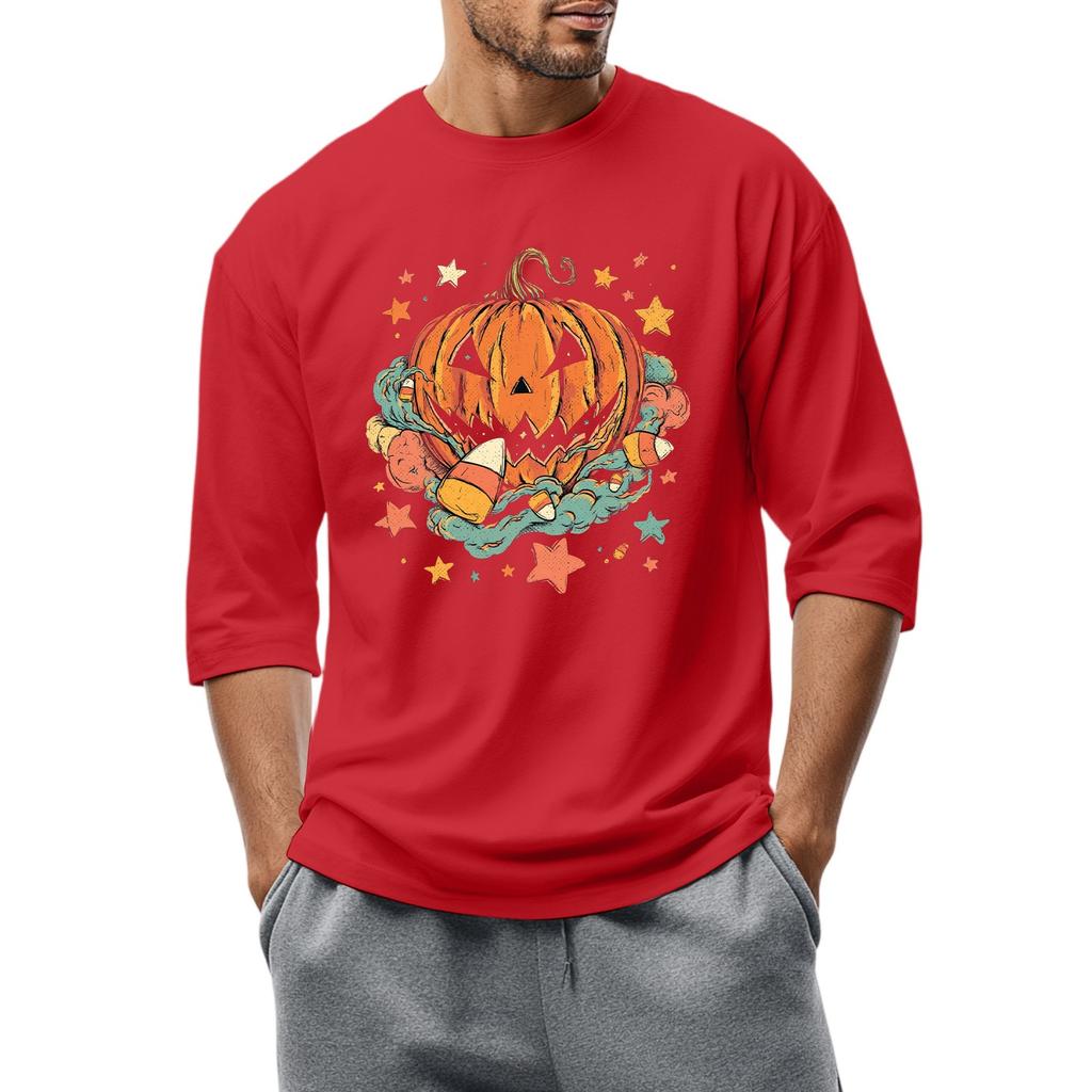 Men'S Round Neck Three-Quarters Sleeve Top Casual Fashion T-Shirt