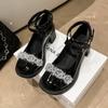 Nové Dámské Boty na nízkém podpatku Mary Janes Lolita Party Crystal Dámské Boty Mujer Dámská Móda Oxford Zapatos D408