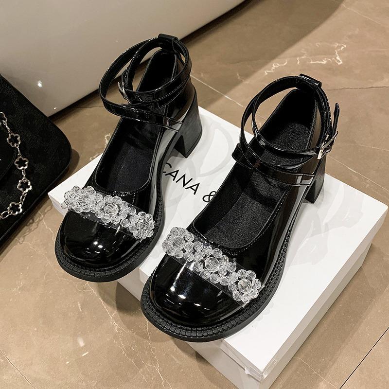 Nové Dámské Boty na nízkém podpatku Mary Janes Lolita Party Crystal Dámské Boty Mujer Dámská Móda Oxford Zapatos D408