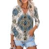 Women's Fashion Casual Printing Button-down Shirt 3/4 Long Sleeve Tops