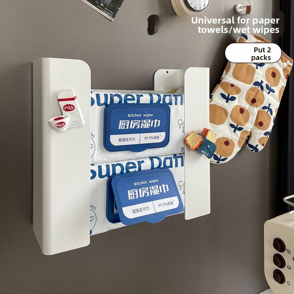 Magnetic Tissue Box Kitchen Wet Wipes Storage Box Split Wall Mounted Refrigerator Wet Wipes Storage Rack Paper Box Tissue Holder