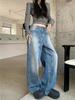 Women’s Retro Patchwork Wide-Leg Distressed Jeans