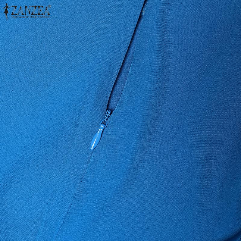 ZANZEA Damen Sommerkleid mit kurzen Ärmeln und lässigem Plissee