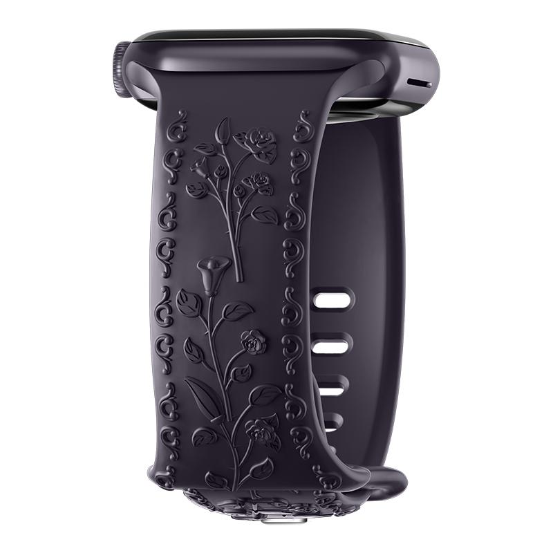 Engraved Strap For Apple Watch Band 42mm 44mm 45mm 41mm 40mm 49mm Silicone Floral Bracelet Correa Series 8 9 7 SE 4 5 6 Ultra 2