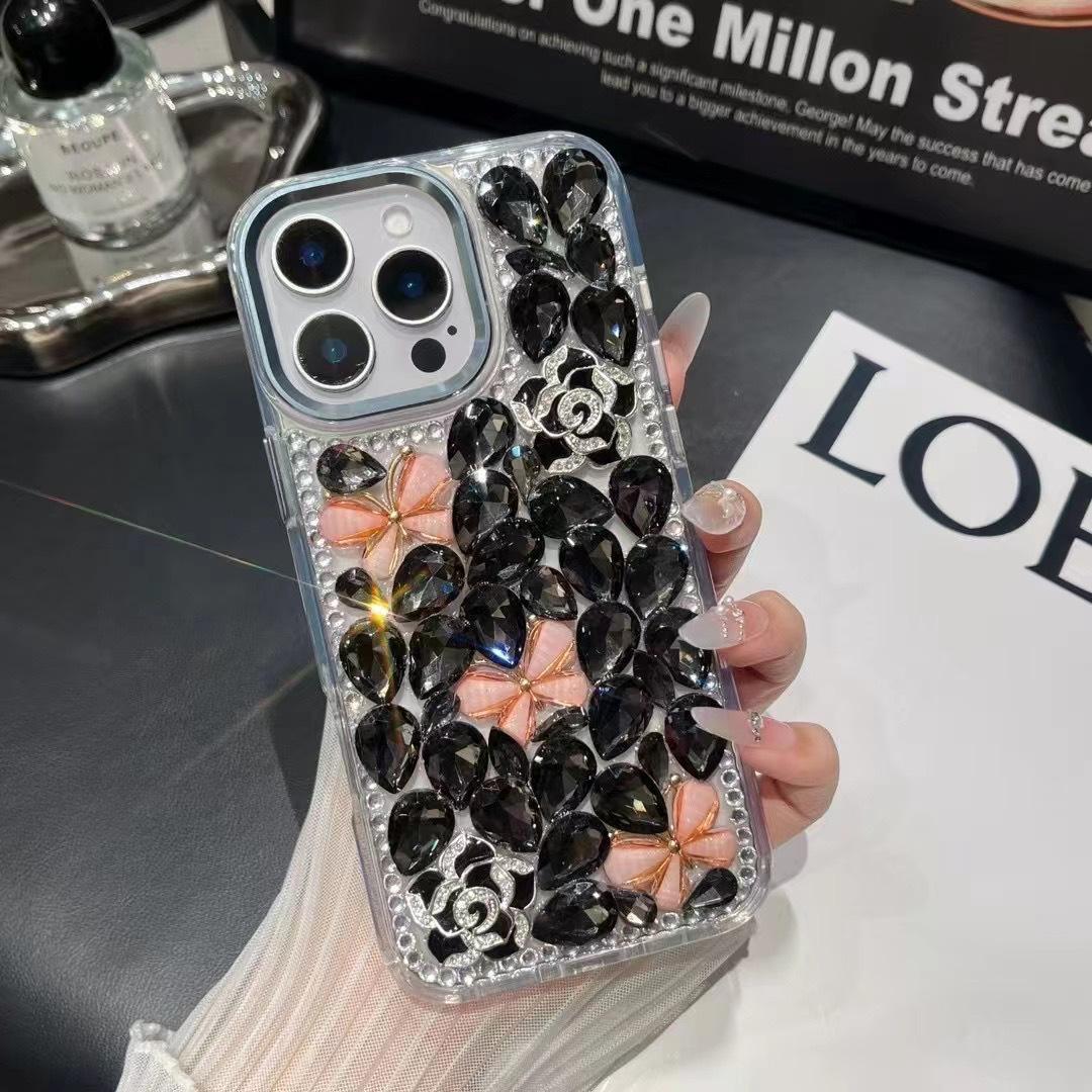 

Handcrafted Rhinestone Butterfly Rose Case for iPhone 11-17 Series iPhone 11 Pro Max чёрный