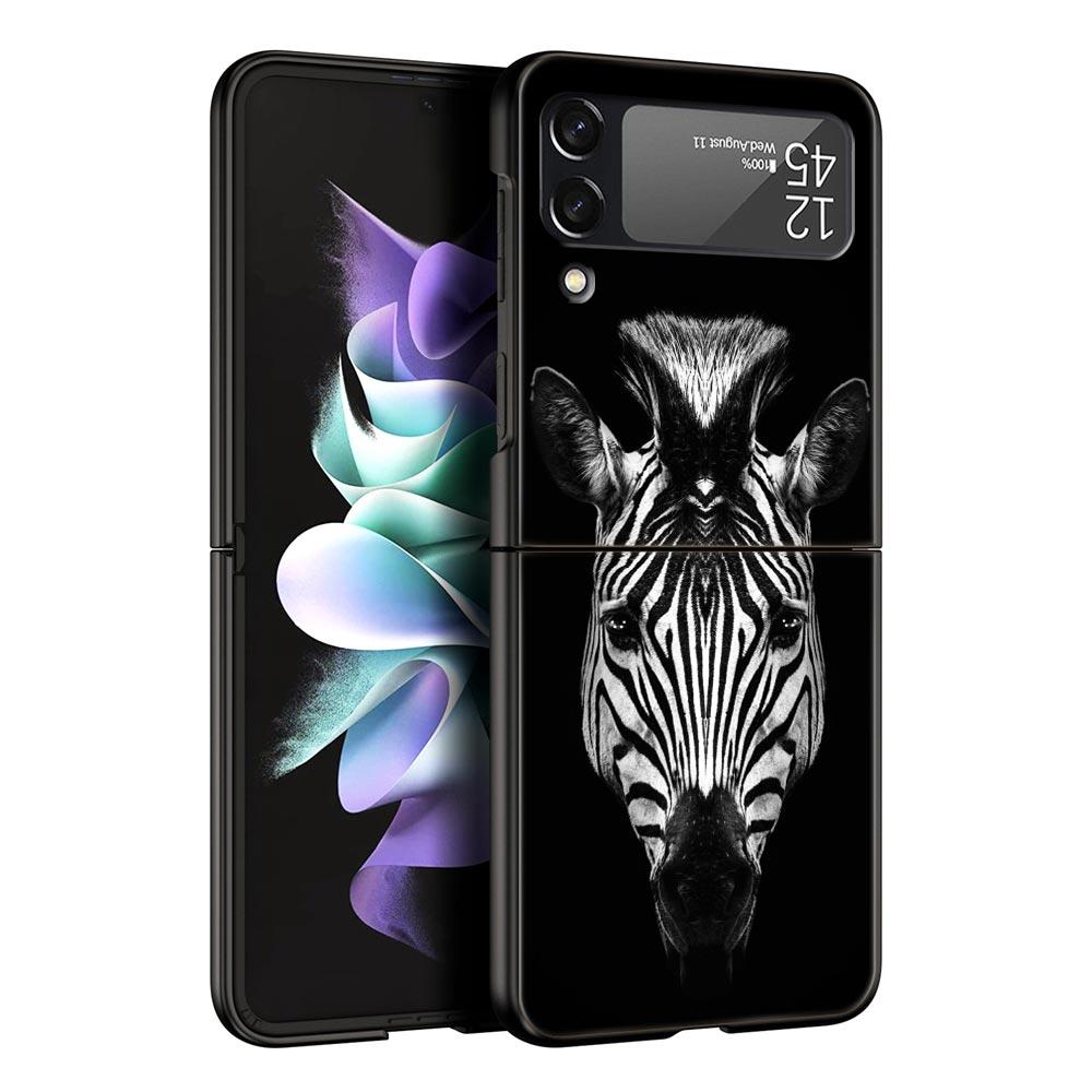 Fashion Animals Horse Deer Giant Panda Phone Case for Samsung Galaxy Z Flip 3 4 5 Black Folding Mobile Shell Hard Protect Cover