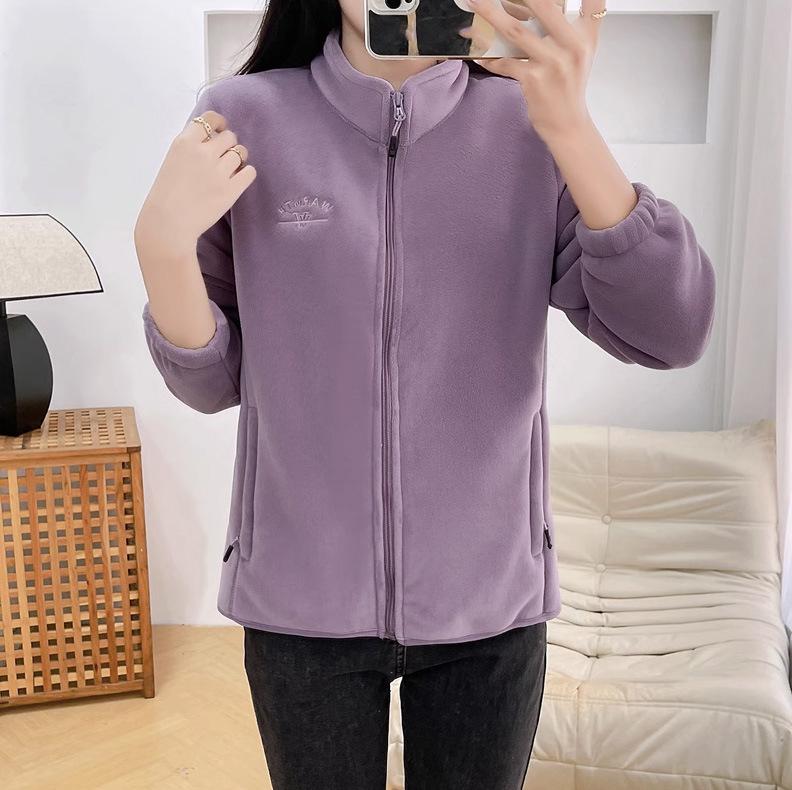 

Женское шерстяное пальто Зимнее Свободного кроя Рукав полной длины Флис на полартеке Застежка-молния Принт с буквами Утепленное Пальто Кардиган Спортивная куртка S