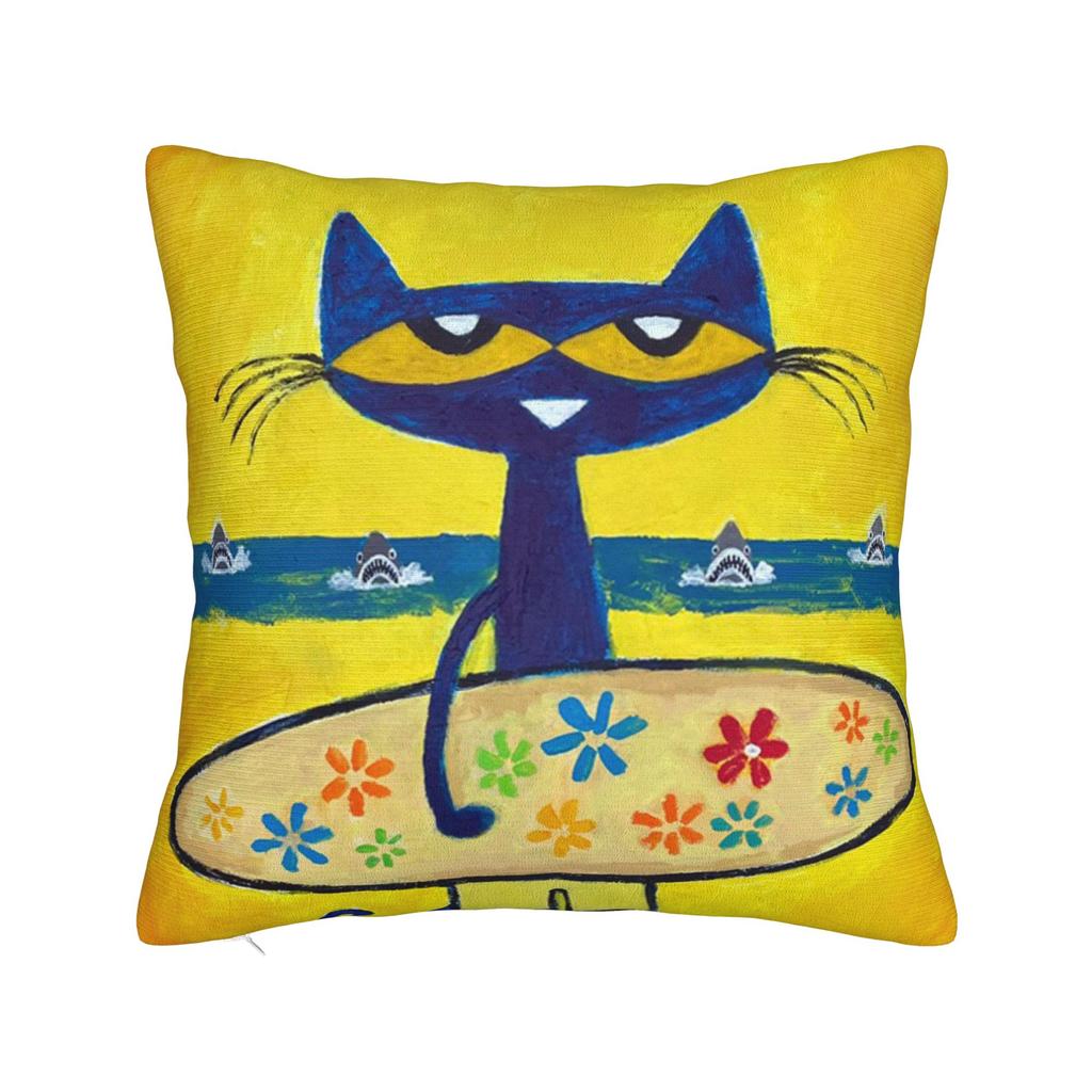 Cartoon Movies Cat Book Petes the cat Throw Pillow Cover Polyester Cushions for Sofa Fashion Pillowcover Home Decor