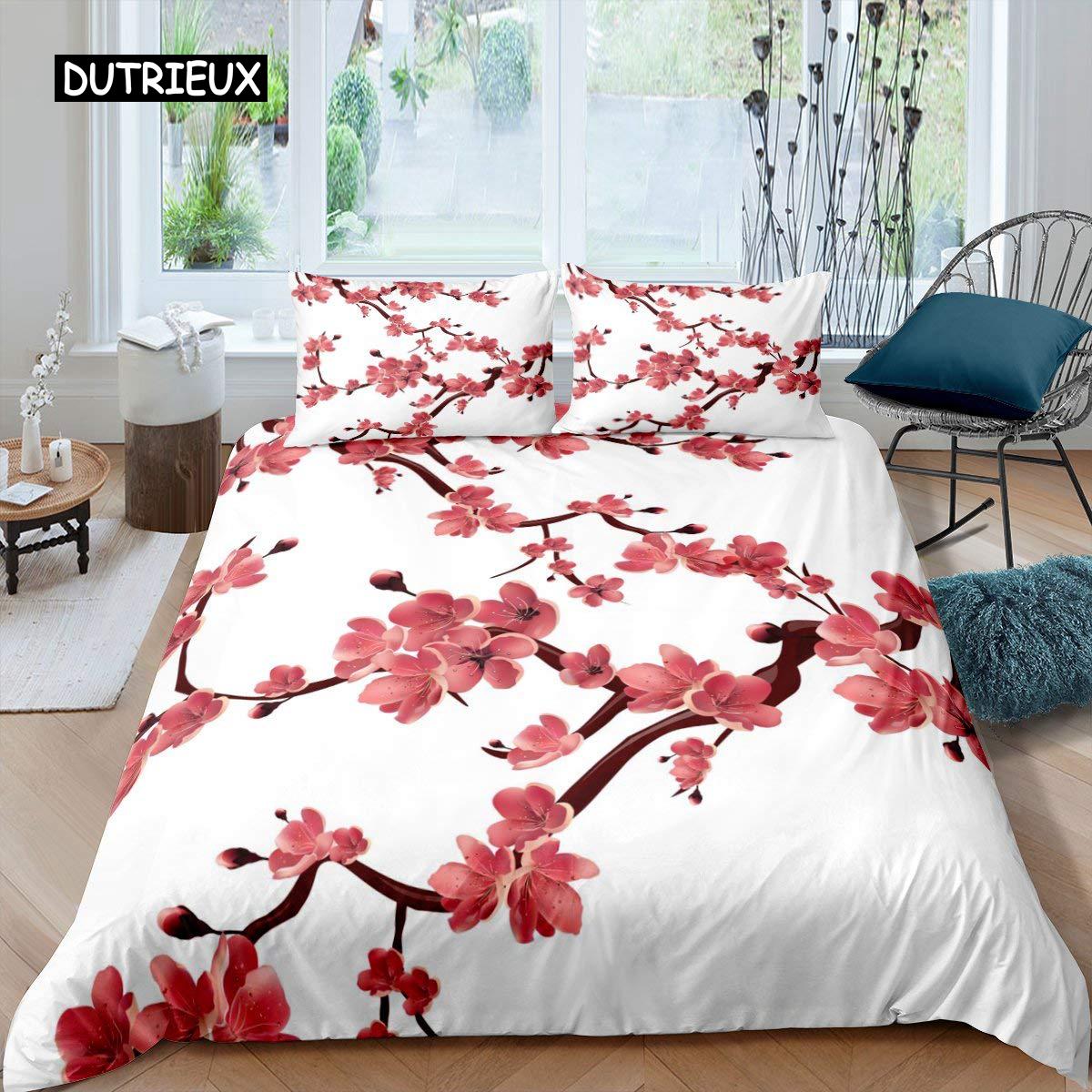 

Комплект постельного белья с персиковым цветком, комплект постельного белья с цветущим цветком размера King Size для подростков и женщин, микрофибра, розовый цветочный двойной пододеяльник EU single(135x200cm)