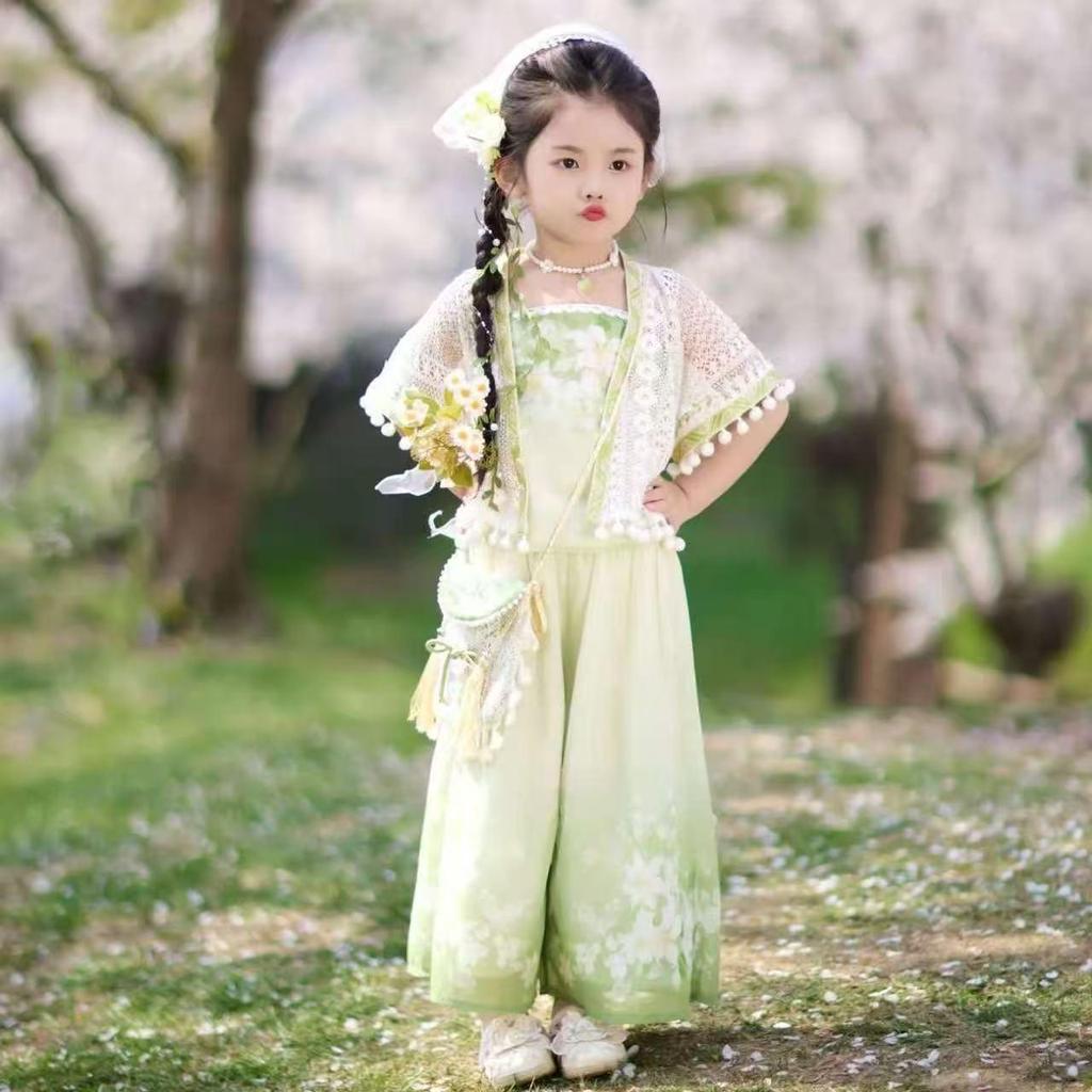 Children's Hanfu Summer 2026: New Ancient-Style Tang Suit Three-Piece Set with Trousers for Girls