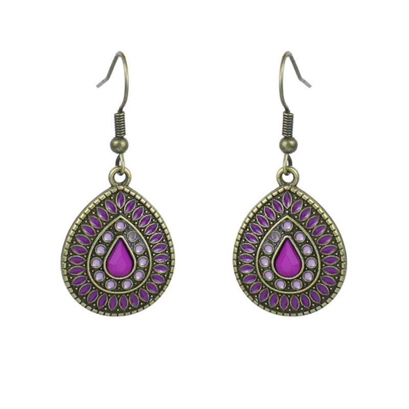 Popular earrings, European and American creative alloy earrings, bohemian round oil drop earrings, ethnic style jewelry