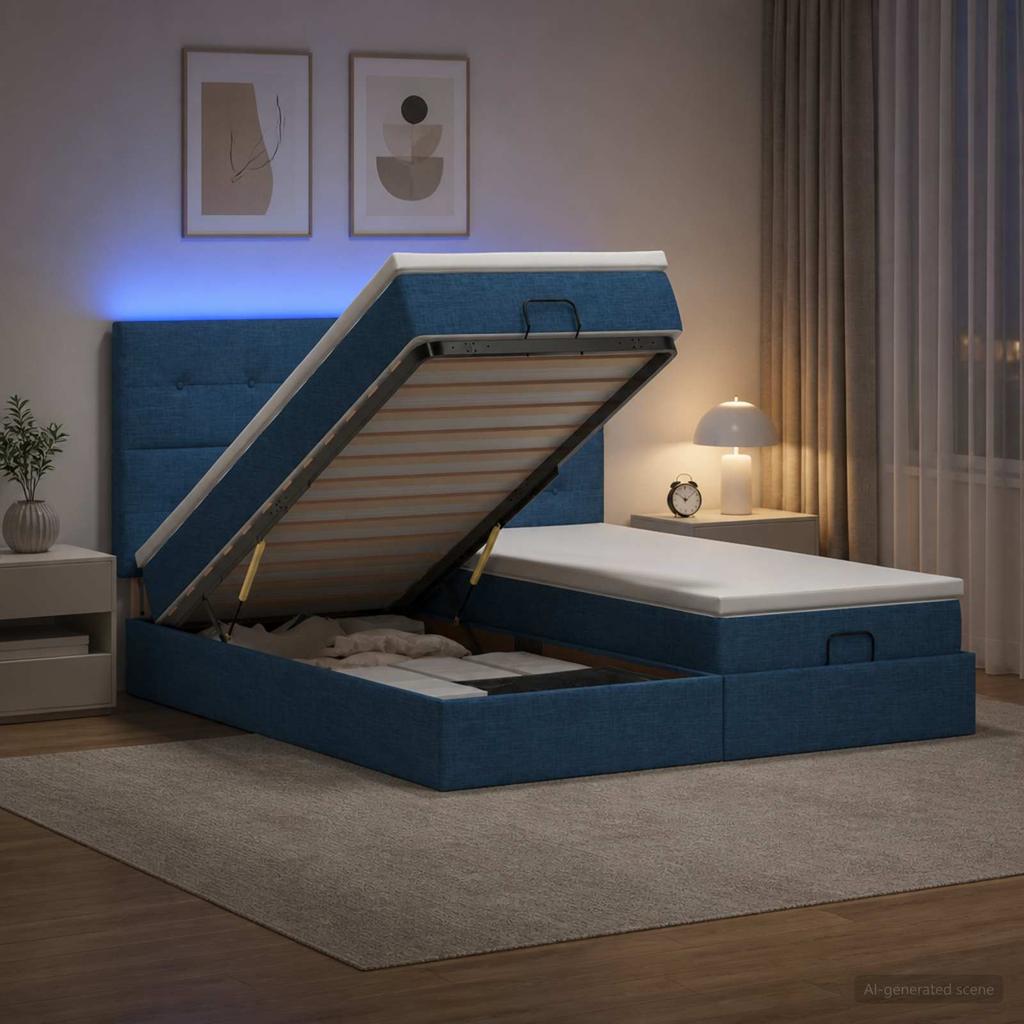 Ottoman Bed with Mattress and LED Blue 180 X 200 Cm Fabric