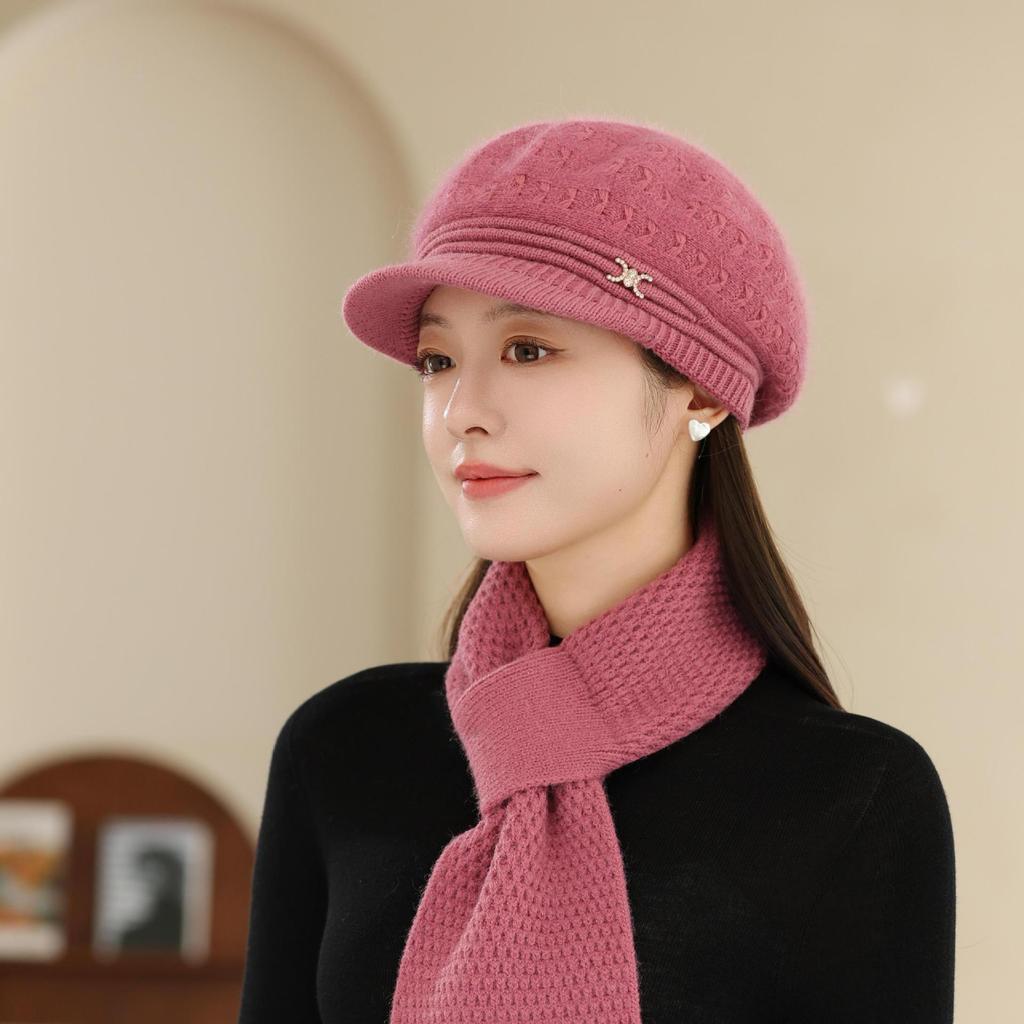 Rabbit Fur Flower Warm and Fashionable Winter Peaked Hat Old Lady Ear Protection Woolen Hat