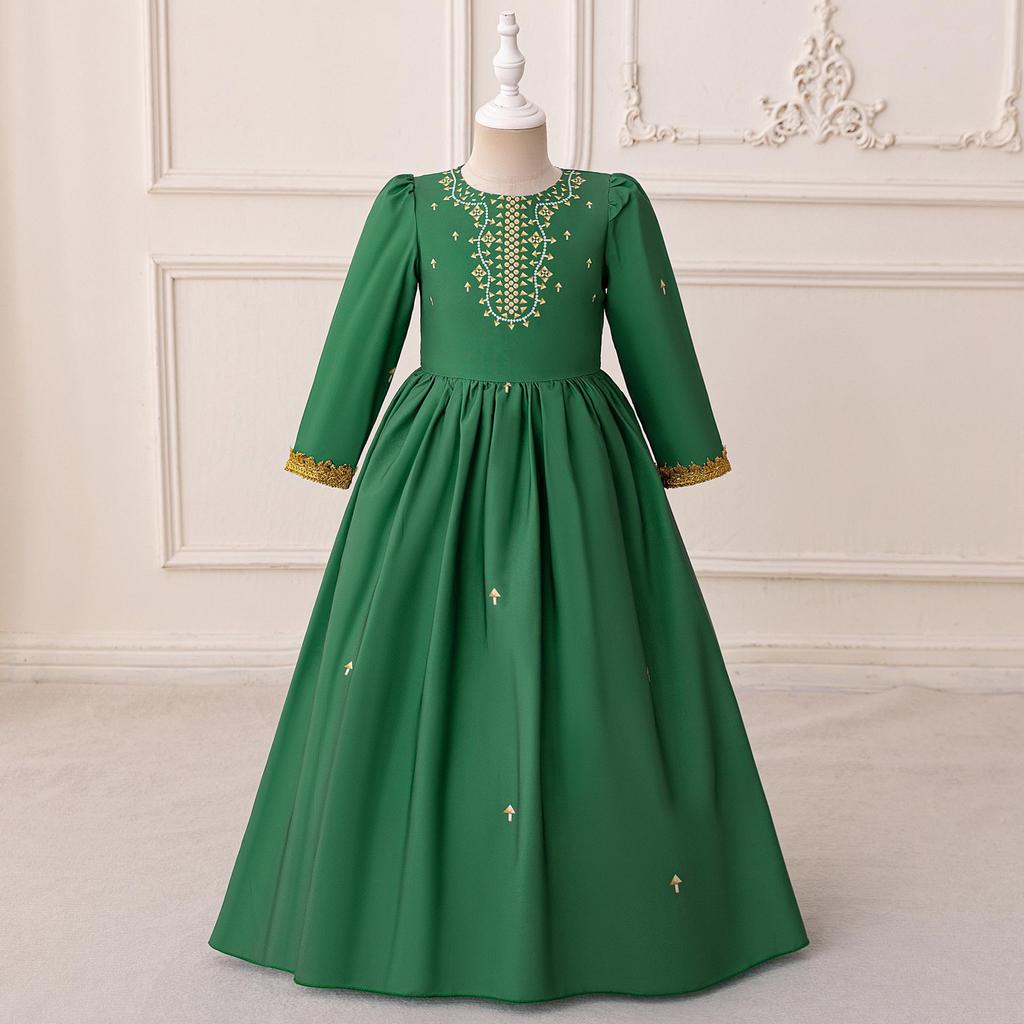 Dark Green Long Sleeve Princess Dress - Middle Eastern Muslim Holiday Attire