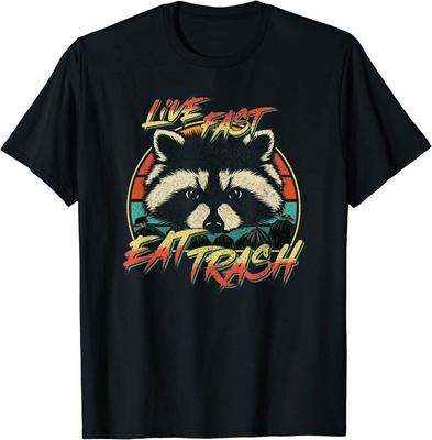 Viva rápido coma lixo engraçado retro lixo panda guaxinim camiseta unissex